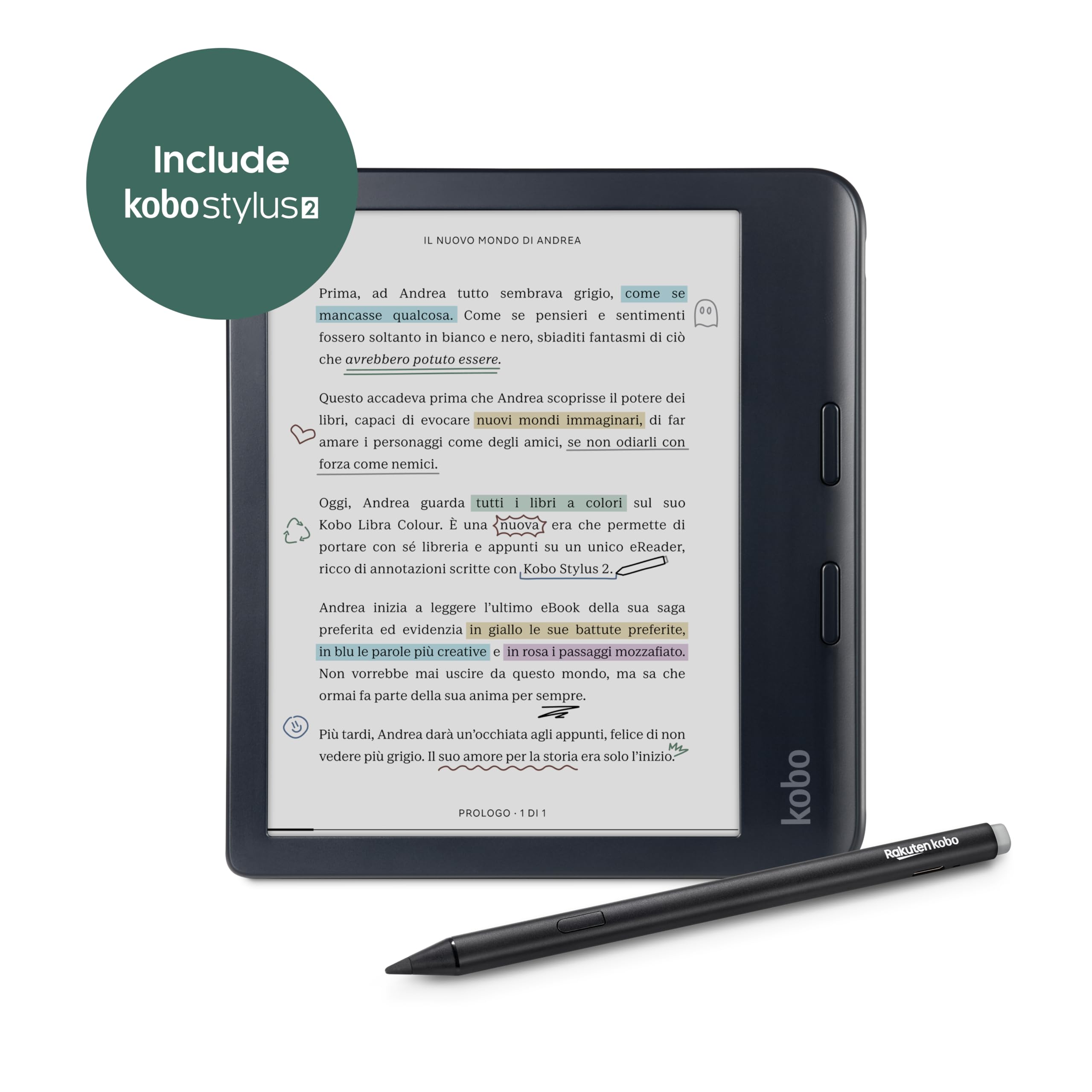 Kobo Libra Colour mit Kobo Stylus 2 | eReader | entspiegeltes